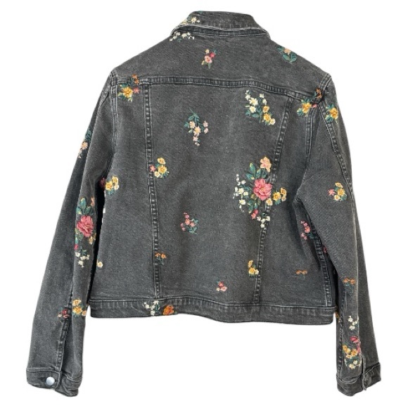 DRIFTWOOD Embroidered Spring Trucker Jacket Black Floral Denim Size Large - Picture 9 of 15